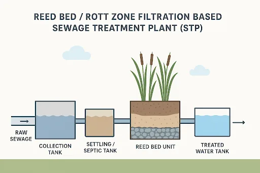 Reed Bed / Root Zone Filtration Sewage Treatment Plant layout — Optima Water Solutions